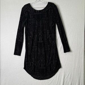 Everly Velvet Black Long Sleeve High Low Geometric Dress